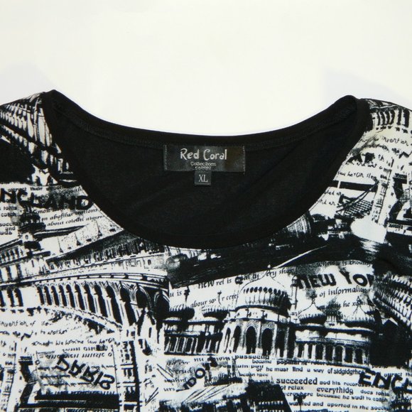 2 for/ $25 Red Coral Global Landmarks Graphic Asymmetrical Blouse Size-XL - Picture 8 of 14